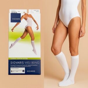 Sigvaris Well Being White Casual Cotton Compression Socks Size C 15-20 mmHg